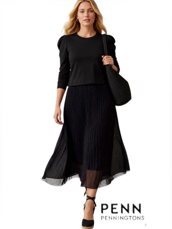 Penningtons Dresses & Skirts - 26W Pull On Pleated Chiffon Skirt with Subtle Blue Polka Dot Print:New With Tags